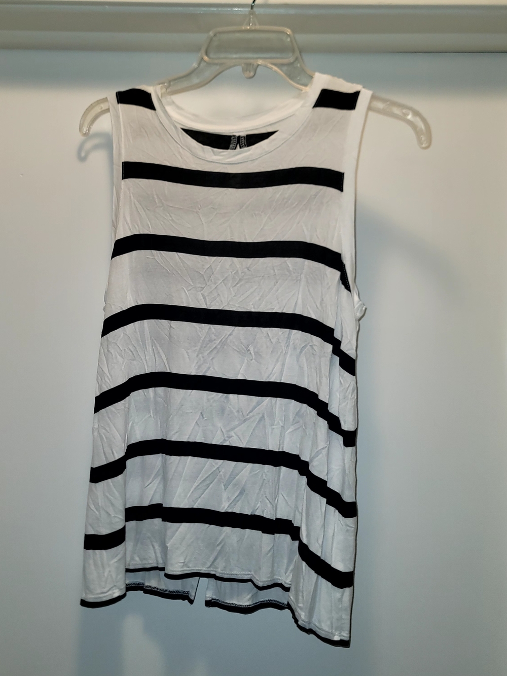 Halogen White Tank with Black Horizontal Stripes